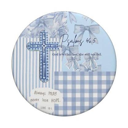 Blue Bow Floral Christian Collage Bible Verse Pattern Cross PopSockets Adhesive PopGrip - style: Adhesive PopGrip