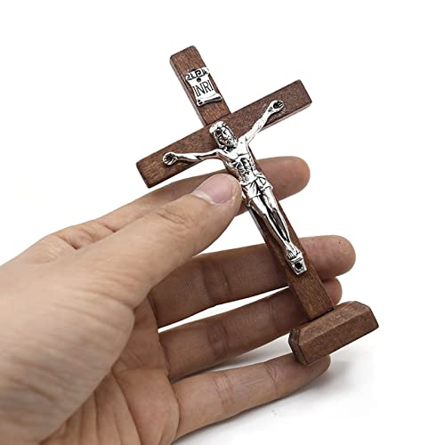 hejhncii Crucifix Wall Cross Wooden Catholic Cross With Stand Religious Christian Standing Cross Church Home Ornaments For Prayers