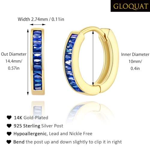 14K Gold Huggie Earrings for Women Silver Huggie Hoop Earrings Cubic Zirconia Huggie Earrings Stud Earrings Lightweight Dainty Hypoallergenic Earrings Jewelry Gifts - color: Gold Blue CZ Huggies