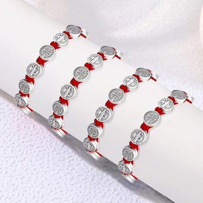 2Pcs Catholic Medalla de San Benito Rosary Bracelet Adjustable Red String St Benedict Bracelets for Easter Party Favor Prayer Blessing Protection