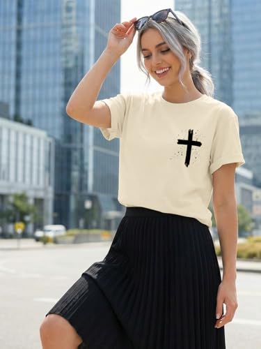 Christian Shirts for Women Religious Faith Shirt Jesus Cross Casual Tops - color: Apricot-a, size: Large