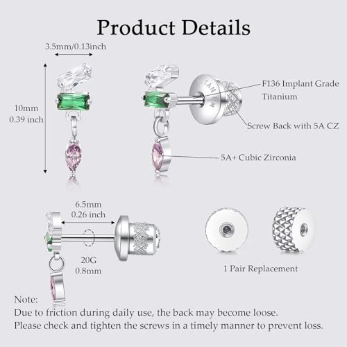 Limerencia Titanium Flat Back Screw Back Stud Earrings for Women Men - color: Silver 6