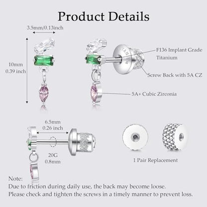 Limerencia Titanium Flat Back Screw Back Stud Earrings for Women Men - color: Silver 6