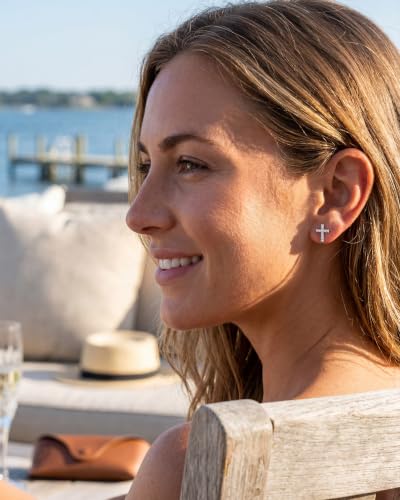 MUMREUES 14K Gold Earrings for Women Dainty CZ Cross Stud Earrings Jewelry - color: CZ Cross & Silver