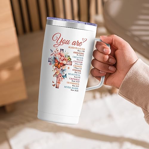 SANDJEST Christian Gifts for Women Faith Bible Inspirational Tumbler with Handle 20oz Tumblers Coffee Travel Mug Inspirational Gifts for Women Birthday Christmas - color: Christian