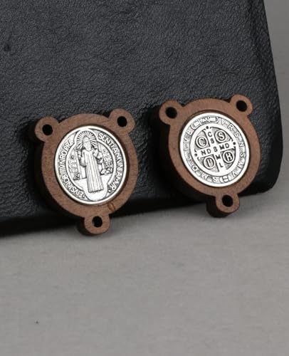 COTTVOTT St Benedict,Our Lady of Guadalupe Medal for DIY Jewelry Making,Virgin Mary Christ Jesus Rosary Center Connection Part - color: 10pcs-Wood Saint Benedict Medal