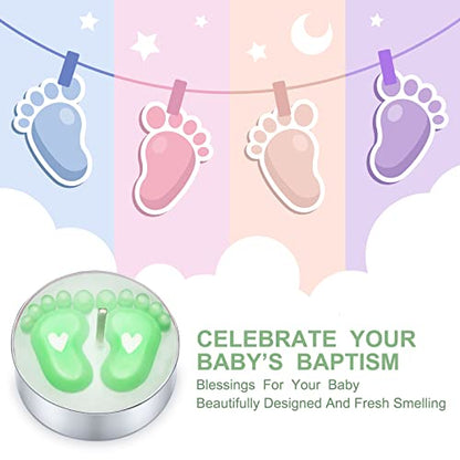 Treela 20 Sets Baby Shower Favor Green Tea Light Candles Organza Bag Cards - color: Green