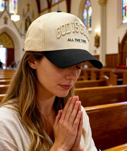 God is Good Hat, Christian Hats for Men & Women Religious Gift - color: Black/Beige