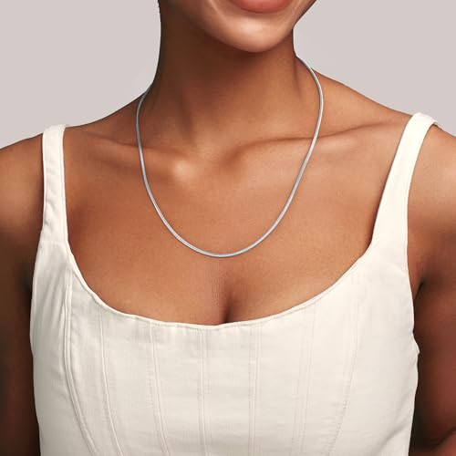 Jewlpire 1.5mm 2mm 2.5mm Snake Chain 18k Gold Plated 925 Sterling Silver Chain Necklace for Women, Smooth Sturdy Hypoallergenic, 16 18 20 22 24 Inch - color: 2.0mm Silver, size: 16 Inches