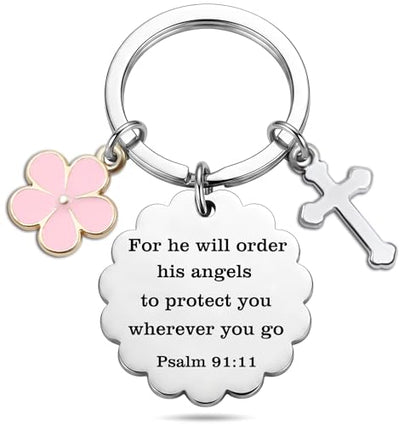 Christian Gifts for Women Girl, Baptism Confirmation Gifts for Teen Girl, Bible Verse Keychain for Birthday Christmas - color: Silver - Psalm 91:11