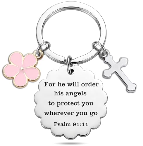 Christian Gifts for Women Girl, Baptism Confirmation Gifts for Teen Girl, Bible Verse Keychain for Birthday Christmas - color: Silver - Psalm 91:11