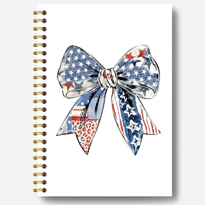 America Coquette Bow Notebook, 4th of July Independence Day Journal, Red White and Blue Patriotic Journal, USA American Flag Bow Hardcover Spiral Notebooks 5.5x8.3 Inch - color: Section 15