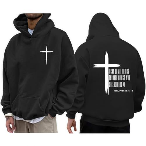 Christian Hoodies for Men God Jesus Cross Faith Religious Christ Hoodie - color: Black, size: Large