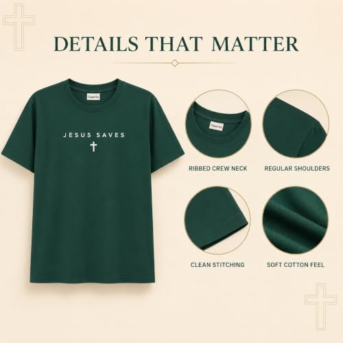 Christian Jesus Saves Cross T Shirt Subtle Minimal Religious Faith Tee Bible Verse Scripture Christian Clothing Unisex - color: Dark Green, size: Medium