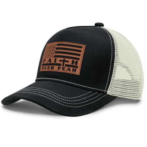 Jesus Hat Christian Gifts for Men American Flag Hats Faith Over Fear Hat Fathers Day Christmas Birthday Gifts for Friend - color: Matte-black
