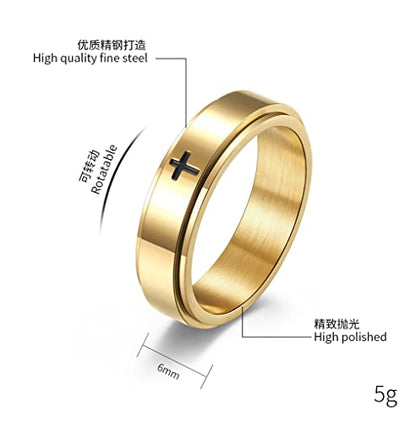 COLORFUL BLING Titanium Stainless Steel Cross Anxiety Spinner Ring Rotating Fidget Ring Stress Relieving Wedding for Him Her Couple Promise Lover Jewelry - color: Silver A