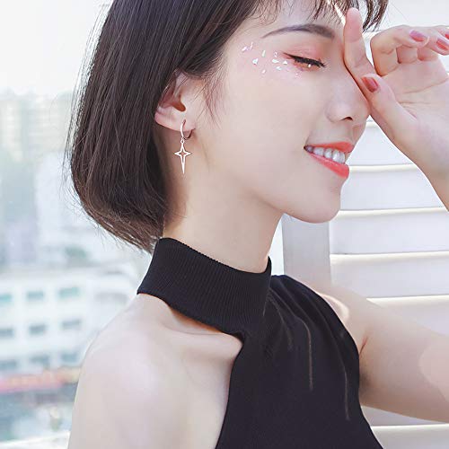 Minimalist Cross Star Dangle Drop Small Hoop Earrings for Women Girls 925 Sterling Silver Charms Huggie Hoops Constellation Tiny Star Cartilage Earring Pierced Ear Crucifix Jewelry - style: Silvery