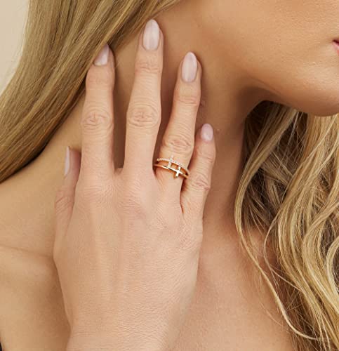 Barzel 18k Gold Plated Cubic Zirconia Double Cross Ring - color: Gold