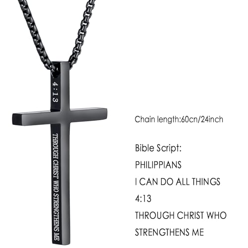 Cross Necklace for Men Christmas Gift Cross Pendant Strength Bible Verse Stainless Steel Necklaces - style: Black cross