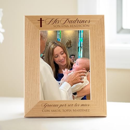 Lifetime Creations Marco de Foto Personalizado para Padrinos – Regalo para Padrino y Madrina, Recuerdo de Bautizo Grabado en Madera, Regalo Personalizado para Padrinos (Foto 4x6 Vertical) - color: Personalizado - Padrinos (en Español), size: 4" x 6" Portr