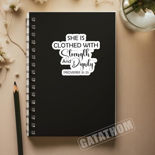 (3Pcs) She is Clothed With Strength and Dignity Sticker Inspirational Christian Vinyl Decal, Encouraging Bible Verse Stickers for Women, Waterproof for Laptop Tumbler Water Bottle Scrapbook, 3" X 2.6" - color: She is Clothed With Strength and Dignity Prov