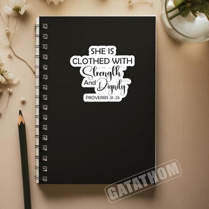 (3Pcs) She is Clothed With Strength and Dignity Sticker Inspirational Christian Vinyl Decal, Encouraging Bible Verse Stickers for Women, Waterproof for Laptop Tumbler Water Bottle Scrapbook, 3" X 2.6" - color: She is Clothed With Strength and Dignity Prov