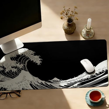 Dark Wave Mouse Pad,35.4 x 15.7 Inch Large Mouse Mat Non-Slip Rubber Stitched Edges for Writing Desk,Office,Home,Laptop - color: Dark Wave, size: 35.4L x 15.7W inches