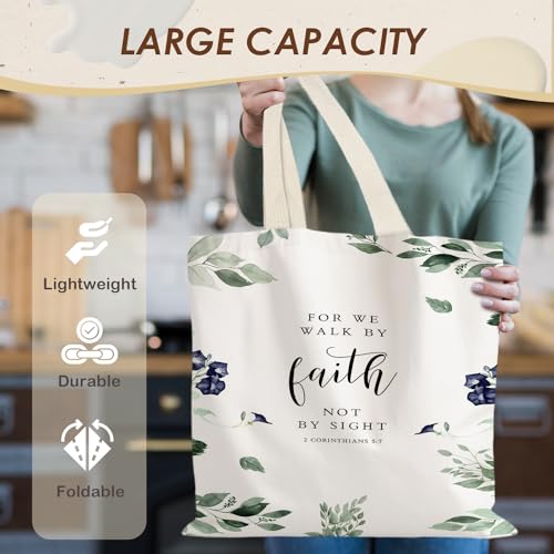 Walk by Faith Christian Canvas Tote Bags for Women, Christian Gifts for Women Faith, Bible Verse Gifts - color: Walk By Faith