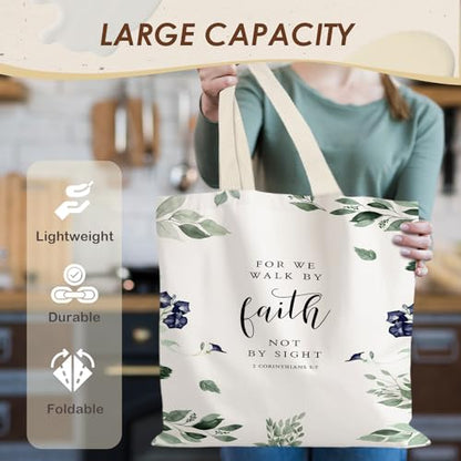 Walk by Faith Christian Canvas Tote Bags for Women, Christian Gifts for Women Faith, Bible Verse Gifts - color: Walk By Faith