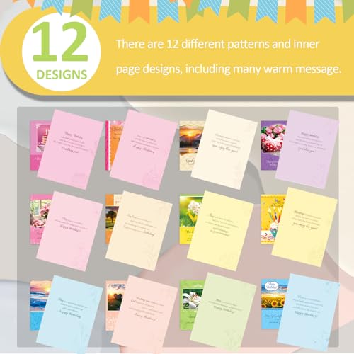 Motiskyy 120 Pack Religious Christian Birthday Cards Bulk with Scripture Bible Verse 4.5 x 6.2 Inch Assorted Christian Blessing Greeting Card for Birthday with Envelopes and Stickers (Warm Style) - style: Warm Style
