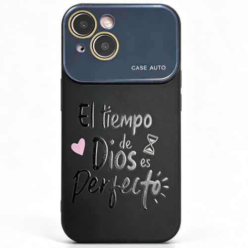 for iPhone 15 Case God's Timing is Perfect Spanish Bible Verse Phone Case, Full Camera Lens Protection, Shockproof Drop Resistant Durable Cover (Black, iPhone 15) - color: black, size: iPhone 15