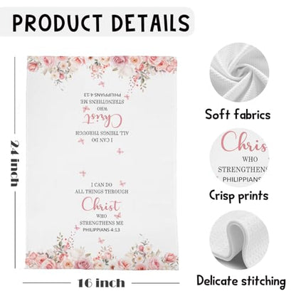 Christian Kitchen Towels Set of 2, Inspirational Christian Gifts for Women Dish Tea Towels for Kitchen Decor, Religious Bible Verse Floral Hand Towels for Bathroom Decor, 16x24 Inches