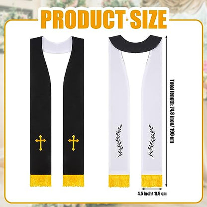 Panitay Embroidered Wedding Reversible Stole with Tassels Clergy Mass Stole with Cross Wedding Pastor Shawl - color: Black and White, style: Trendy