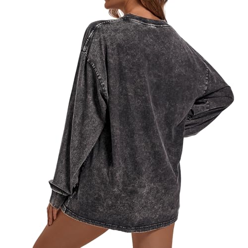 Christian Shirts for Women Faith Can Move Mountains Acid Wash Shirt Jesus Religious Bible Verse Long Sleeve Top - color: Black, size: Medium