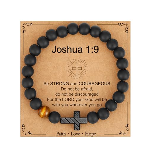 Gnamy Cross Bracelet for Boys Kids, American Flag Cross Beads Bracelet Easter Christian Religious Jewelry Gifts for Teen Teenage Boys - style: Joshua 1:9