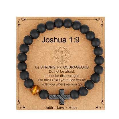 Gnamy Cross Bracelet for Boys Kids, American Flag Cross Beads Bracelet Easter Christian Religious Jewelry Gifts for Teen Teenage Boys - style: Joshua 1:9
