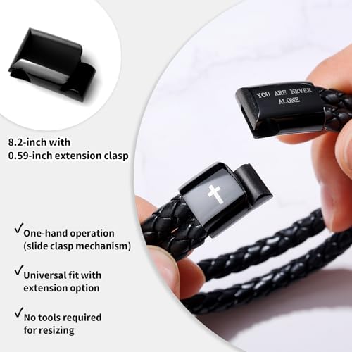 Christian Bracelet for Men, Bible Verse Leather Cross Gift for Men - color: A-To My Father-You Are Never Alone-Love You Forever