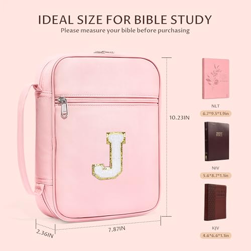 WOBAGMEN Bible Cover for Women,Pink PU Leather Personalized Bible Case with Bible Study Supplies,Including Tabs and Highlighter Set, Faith Chiristain Gift for Women Girls (Pink, J) - size: J