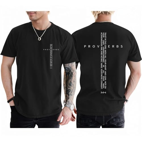 Christian Shirts for Men Vintage Religious Cross Bible Verse T-Shirt Jesus Faith Tshirt Inspirational Graphic Tees - color: Black, size: X-Large