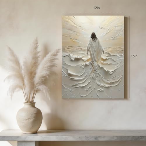 Snlihc Wrapped Canvas Jesus Walking on Water Hallway Wall Art 12x16 in - color: Water, size: 16"L x 12"W
