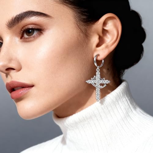 Crystal Cross Hoop Earrings Women, Gold Plated - color: silver