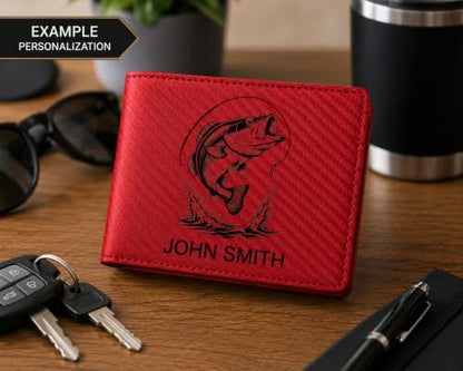 LaserGram Personalized Wallet, Christian Cross (Carbon Fiber Red) - color: Carbon Fiber Red