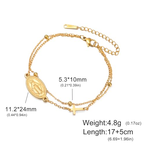 VASSAGO Virgin Mary Bracelet for Women Men Double-Sided Virgen de Guadalupe Rosary Bracelet Medal Handmade Braided Rope Catholic Christian Religious Jewelry Gift - color: Gold 8