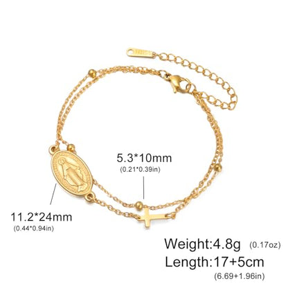 VASSAGO Virgin Mary Bracelet for Women Men Double-Sided Virgen de Guadalupe Rosary Bracelet Medal Handmade Braided Rope Catholic Christian Religious Jewelry Gift - color: Gold 8