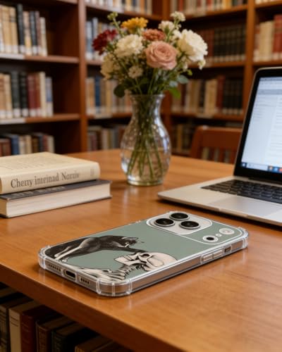 Cat and Skull Phone Case Compatible with iPhone 17 Pro, Hippie Creepy Black Cat and Skeleton Phone Cover for iPhone 17 Pro - color: Cat and Skull