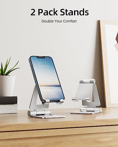 Nulaxy 2 Pack Aluminum Dual Folding Cell Phone Stanr for Desk, Silver - color: E-Silver