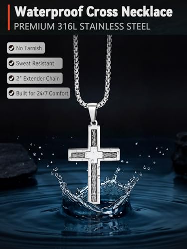 FaithHeart Stainless Steel Cross Necklace for Men, Silver/Black/Gold Cross Chains for Men Religious Amulet Necklaces Christian Gifts for Dad - style: Twist Cross-Silver