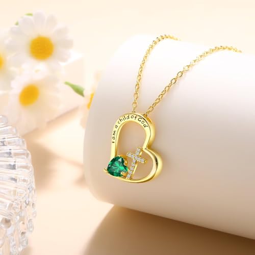 Birthstone Cross Necklace for Girls, Child of God Cross Gifts Jewelry - color: 05. May, style: 02. Yellow color