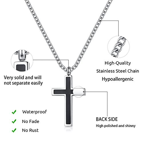 REVEMCN Christian Black Gold Silver Cross Necklace for Boys & Men, 16-22" - color: Black - 0.8'' × 0.5'' cross pendant, size: 20 inches