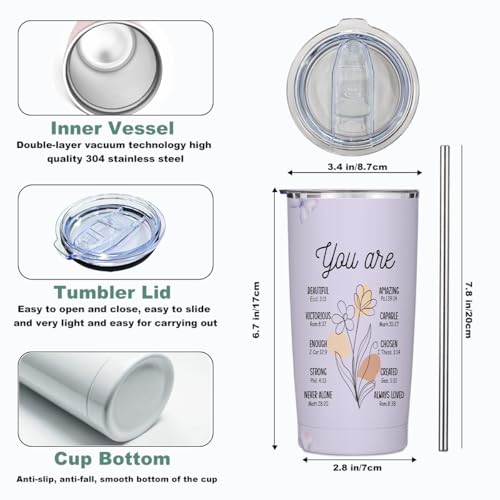 Christian Gifts for Women Stainless Steel Tumbler 20oz with Lid and Straw - color: Multi 1368
